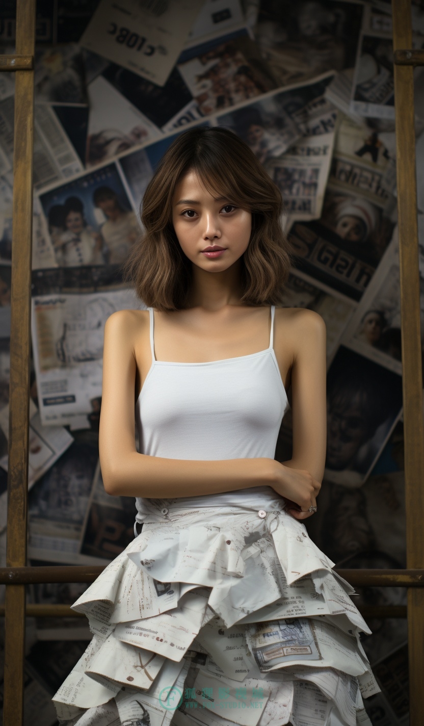 【AIGC】穿报纸服装造型的女孩 Midjourney